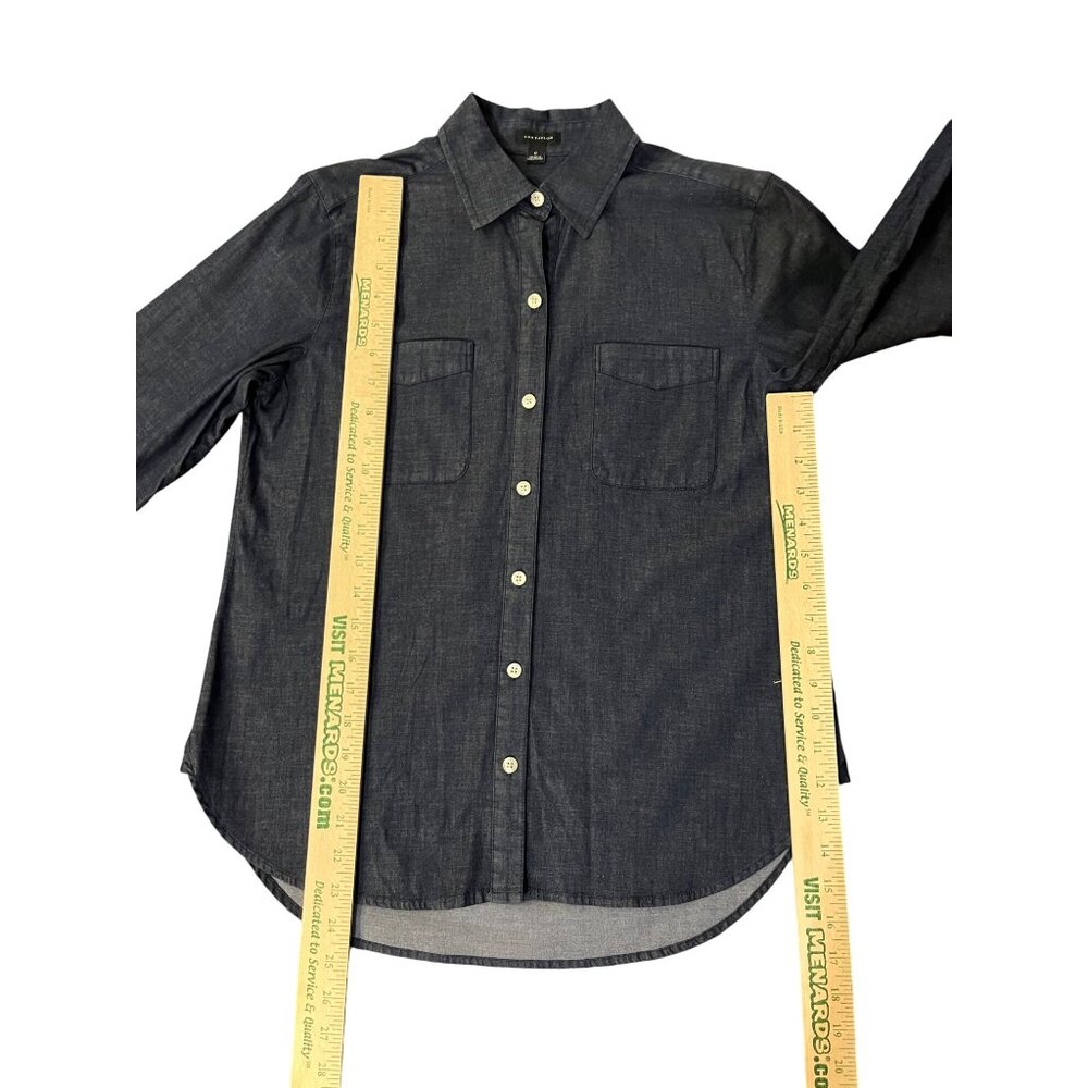 Ann Taylor Denim-Look Blouse Women's 0 Convertible Arms Used - Picture 10 of 11